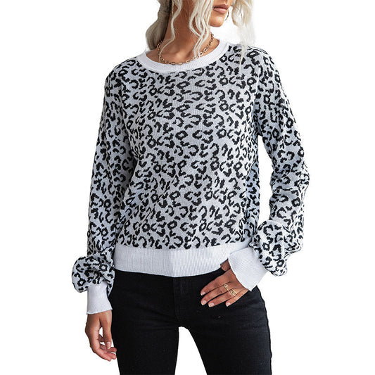 Women's leopard print long sleeved sweater for women